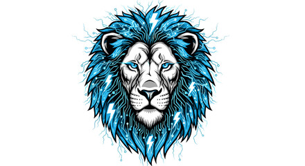 Obraz premium Vibrant Blue Lion Head Illustration Art.