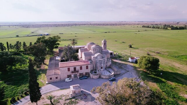 Drone Footage of the Monastery of Saint Barnabas in Yeni Boazichi, Northern Cyprus - 15 Jun 2024
