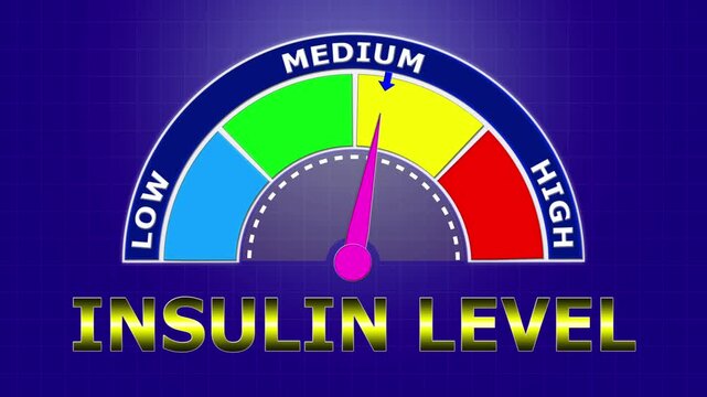 4K Animated Insulin Level Meter Increasing from Low to High Levels , Monitoring Glucose Regulation and Diabetes Risk.