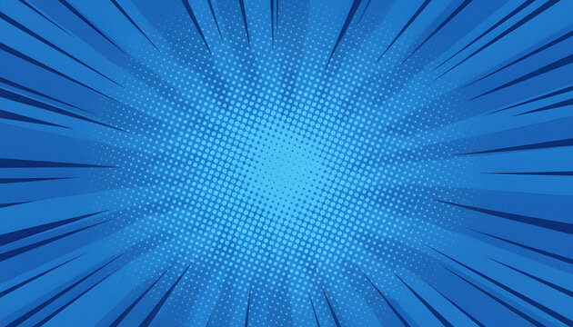 Dynamic Blue Sunburst Background with Halftone Pattern - Speed Ray Comic Illustration