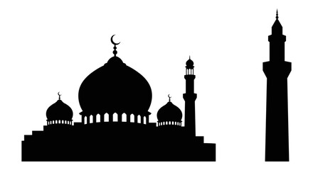 Silhouette of iconic islamic architectural landmarks with domes and minarets Vector, illustration © Atique62