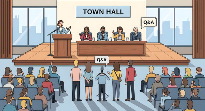 Town Hall Meeting with Public Speaking.