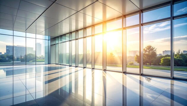 Interior View of Modern Office Building with Large Windows