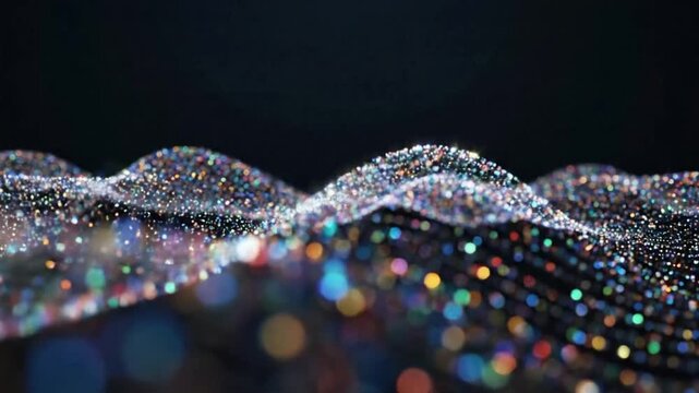 Abstract light patterns move and change shape in dark background during a creative visual art display at an art studio