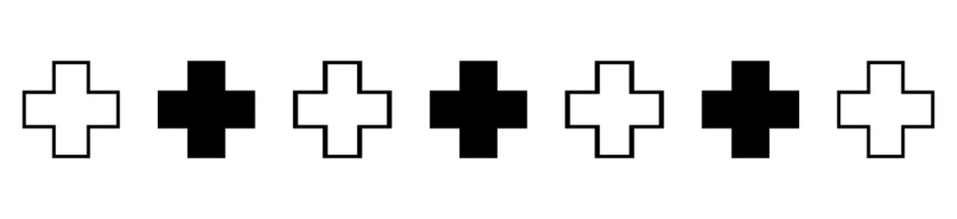 Fototapeta premium Set of medical plus signs, health cross icons sequence isolated on transparent background
