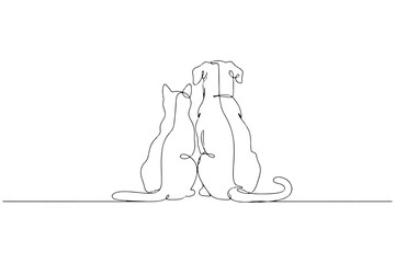 Obraz premium Continuous line art of cat and dog, Dog and Cat Sitting Side by Side – Minimal Line Art