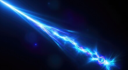 Vibrant blue light streaks through dark space creating a dynamic energy explosion with radiant beams and abstract shapes