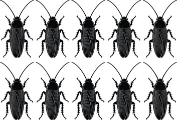 Cockroach silhouette vector illustration, insect pest control artwork, entomology educational design, black insect grid pattern, cockroach anatomy detail, insect identification reference © MstShanaz