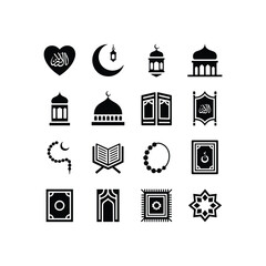 Islamic Religious Icon Set for Ramadan Kareem and Eid Mubarak Celebration