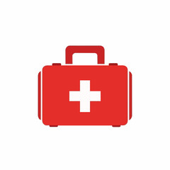 Fototapeta premium Red First Aid Kit with White Cross Symbol on White Background Represents Medical Emergency Preparedness and Healthcare Assistance