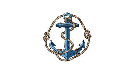 Nautical blue anchor with rope on white background © rohim