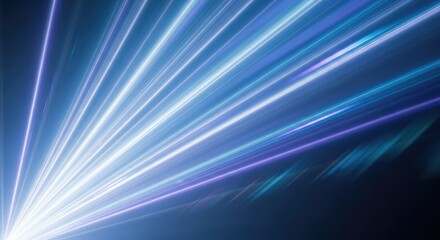 Vibrant blue and purple light rays radiating from a bright source against a dark background with dynamic energy and movement