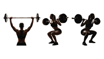 Weightlifting progression three stages of a barbell squat shown in silhouette