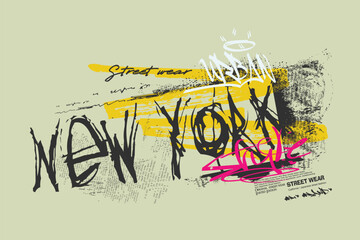 tees, New york slogan art Tees, t shirt graphics print vector design, NYC graffiti slogan print with neon spray, Urban typography hipster street art for graphic t- shirt or sweatshirt.eps © Sukman