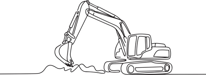 One line continuous of dig the ground using an excavator. Minimalist style vector. one line Icon drawing