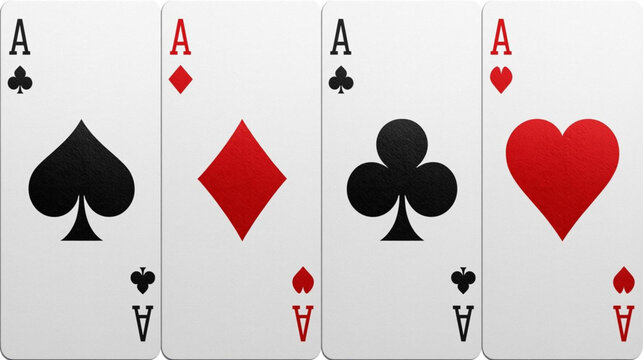 Four playing cards displayed ace of spades diamonds clubs and hearts