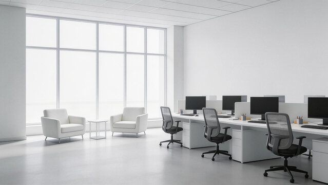 Modern White Office Interior with Workstations