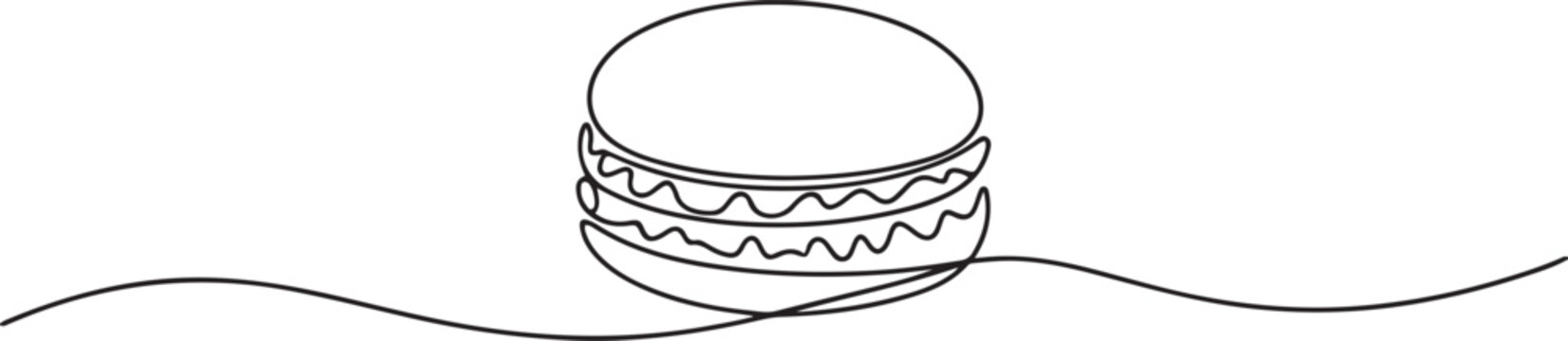 Macaron cookie one continuous line design. Restaurant food menu design concept. one line Icon drawing