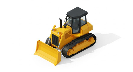 Yellow Toy Bulldozer on White Background.