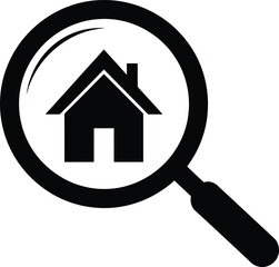 House Search Magnifying Glass Silhouette - Property Finder Icon Vector