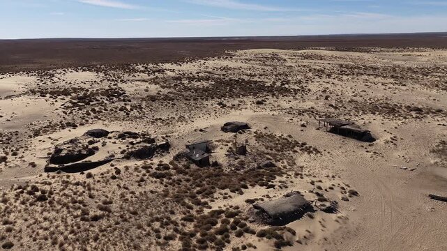 Aerial view of an abandoned desert settlement, Aral, Kazakhstan