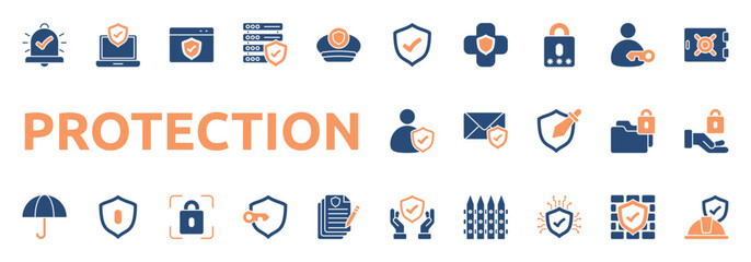 Protection icon two color style with password, access, vault, verification, firewall, secure wall icons