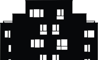 Naklejka premium Modern Apartment Building Facade Silhouette - Urban Housing Architecture Vector