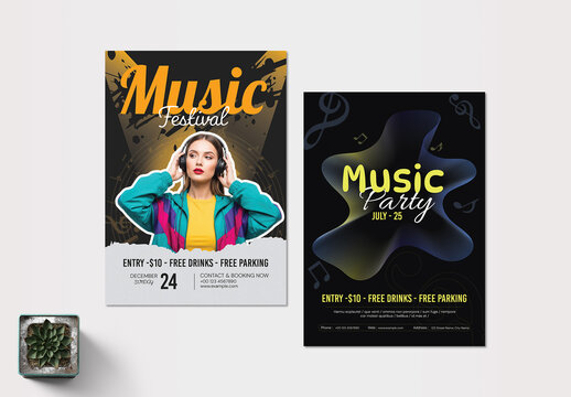 Modern Music Festival and Nightclub Party Flyer Template Set