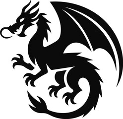 Fototapeta premium Black silhouette of a mythical dragon with wings spread
