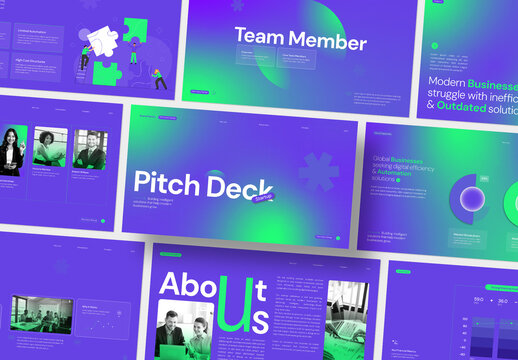 Modern Pitch Deck Presentation Template with Vibrant Blue Green Gradient