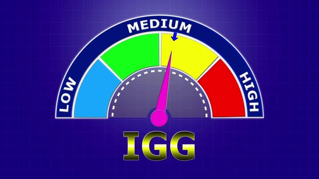 4K Animated IgG Level Meter Increasing from Low to High Levels , Monitoring Antibody Response and Immune Function.