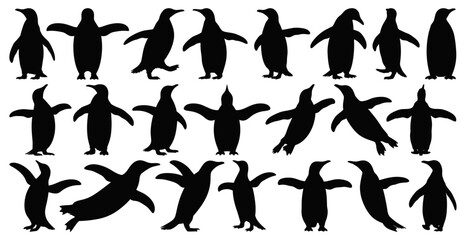 Obraz premium Penguin Bird Silhouettes Collection in Various Poses and Actions Isolated on Transparent Background