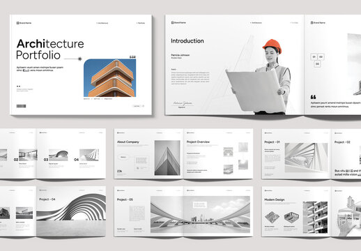 Clean Minimal Architecture Company Portfolio Brochure with Landscape Layout