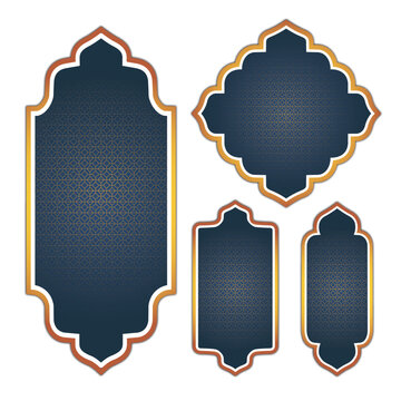 Elegant Islamic Style Geometric Frame Set Gold Blue Designs for Ramadan Mubarak.eps