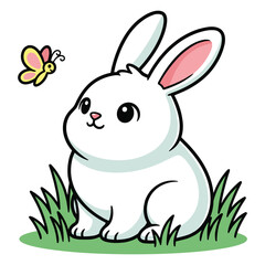 Obraz premium Bunny with butterfly vector illustration