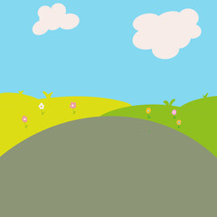 Obraz premium Serene landscape with flowers and clouds