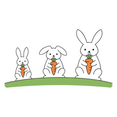 Obraz premium Three bunnies carrot vector illustration