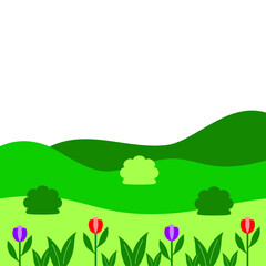 Obraz premium Vibrant tulips blooming in serene green landscape