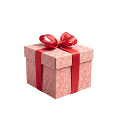 Fototapeta premium Gift box red ribbon present pink box bow celebration holiday surprise decorative lace pattern wrapped package birthday anniversary romantic love