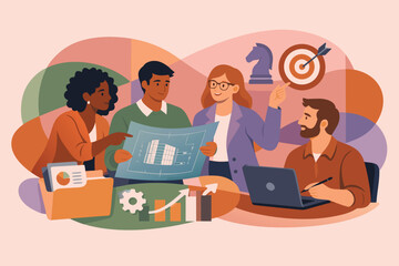 Flat style corporate meeting artwork