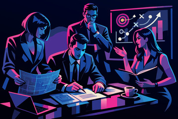 Flat style corporate meeting artwork
