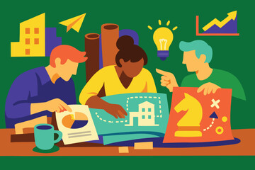 Flat style corporate meeting artwork