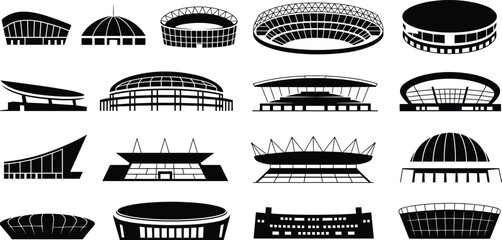 Stadium silhouette vector, sports arena illustration, architectural building icon, dome structure art, event venue design, modern stadium architecture collection © Creatives World