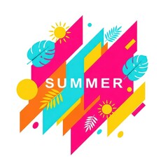 Fototapeta premium Vibrant summer celebration with geometric shapes and tropical sun elements