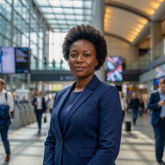 Fototapeta premium Businesswoman Airport Terminal Standing