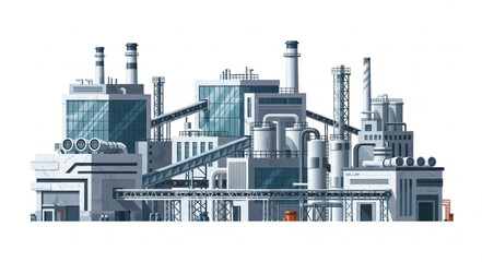 Obraz premium Detailed illustration of a modern industrial factory complex with various structures and equipment.