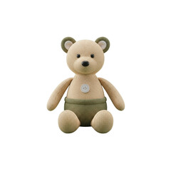 Knitted teddy bear toy sitting On Transparent Background