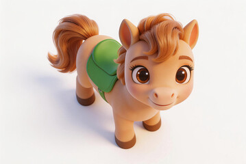 Cute 3D Cartoon Pony with Green Saddle