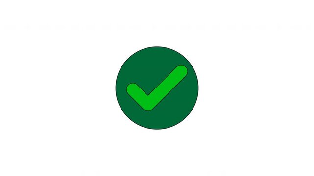 Animated green check symbol with smooth scaling effect, perfect for approval, success confirmation, verification, and completed tasks. Clean flat style with bold visibility on dark background.