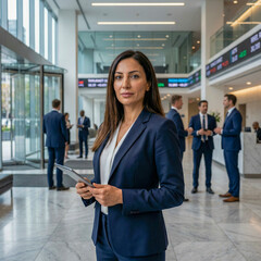 Obraz premium Businesswoman Airport Tablet Standing